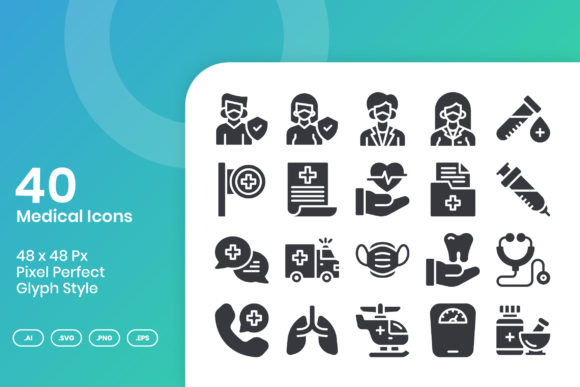 Exploring 40 Medical Icons - Glyph for Embroidery