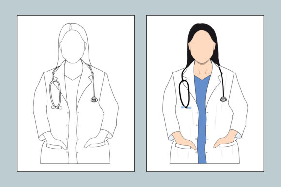 Woman Doctor Coloring Page for Embroidery